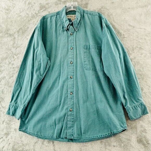 Natural Issue Rugged Wear Button Shirt Mens M Green Pinstripe Long Sleeve - Picture 1 of 5